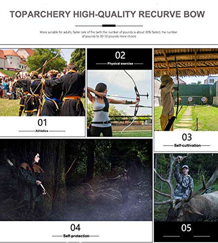 TOPARCHERY Takedown Recurve Bow Archery Bow and Arrows Set with 6 Fiberglass Arrows for Outdoor Shooting Training Right Hand Draw Weight 30lbs 40lbs