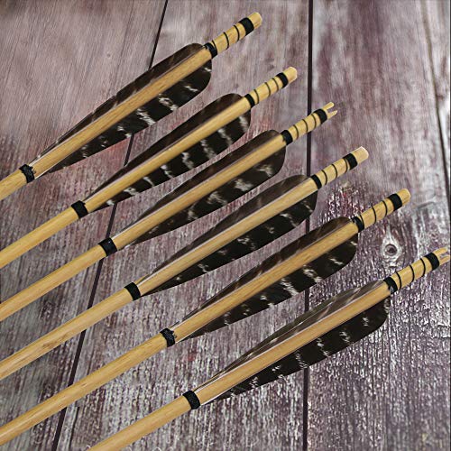 Archery Wooden Arrows with Turkey Feathers Field Points for Longbow Recurve Bow 